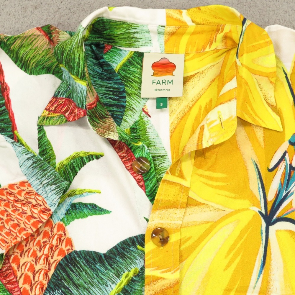Farm Rio Shirt Womens Small Viscose Azalea Forest Hawaiian Tropical Button Up